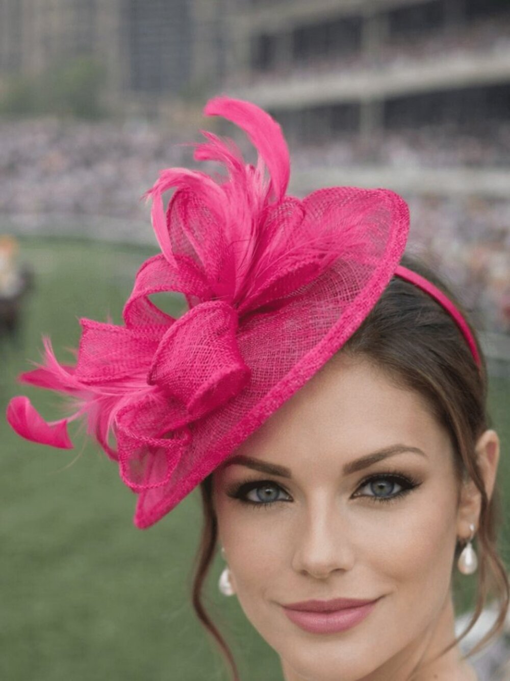 The Hat Hive Fuchsia Pink Feather Fascinator Headband Derby Hat